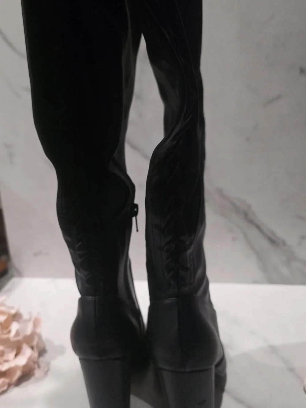 Shoe Dazzle - Black Over-the-Knee Pointed Toe Heeled Boots